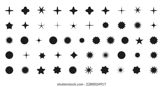 Simple minimalistic black elements, abstract brutalist geometric shapes. Basic form Y2K figure star, sparkle, rhombus, wavy circle. Swiss primitive element set. Minimal aesthetic postmodern vector.