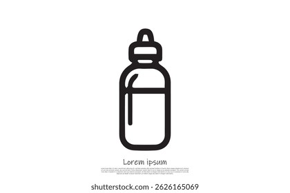 Simple minimalistic black outline drawing of a bottle with dropper isolated on a transparent background; vector icon