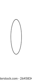 A simple, minimalistic black outline of a vertical oval shape on a white background