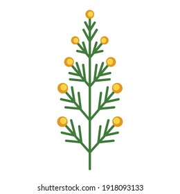 Einfache minimalistische, hellgrüne Ast mit Blättern und gelben Beeren. Blumensammlung bunter Pflanzen für die saisonale Dekoration . Stilvolle Symbole der Botanik. Stock-Vektorgrafik auf ebene Art