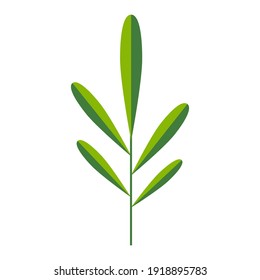 Simple minimalistic bright green branch with leaves. Flower collection of colorful plants for seasonal decoration . Stylized icons of botany. Stock vector illustration in flat style.