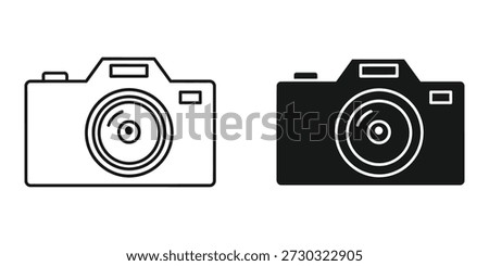 Simple and minimalistic camera icons in black and white, suitable for various design projects.