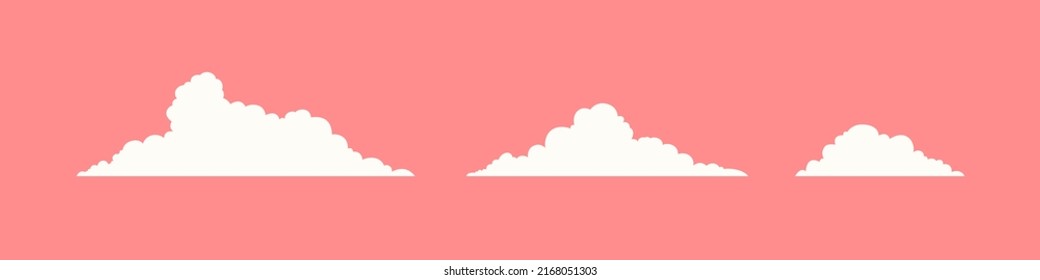 Simple Minimalistic Cartoon Clouds Vector Collection. Hand Drawn Flat Design Isolated on Peach Background, Weather Conditions.