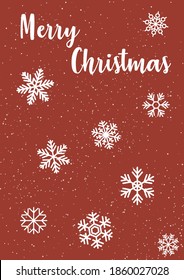 Simple minimalistic Christmas card. Christmas greeting card with snowflakes, Christmas decorations. Vector New Year card template with calligraphy.