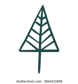 Simple minimalistic Christmas tree hand drawn childish doodle. Festive New Year, winter holiday clip art design element vector isolated on white background.