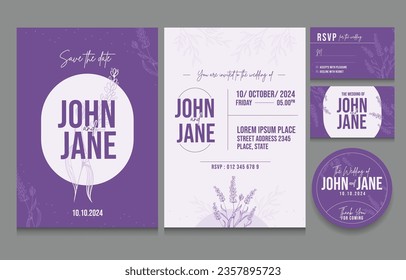 Simple Minimalistic Clean Purple Lavender Flower Hand Drawn Wedding Invitation.

Make your wedding invitation  looks Elegant and Modern, comes with reservation cards and coaster template
