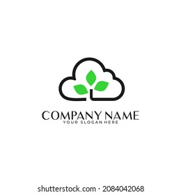 Simple minimalistic Cloud Tree Logo Template; Clouds with plants in the middle. Suitable for ecology and cloud storage.