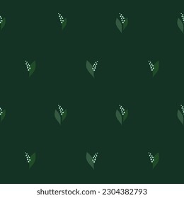 Simple minimalistic dark green lilies of the valley seamless pattern
