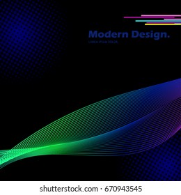 Simple minimalistic design. Soft wavy lines on black background. Vector illustration.