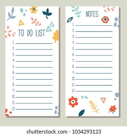 Simple minimalistic To do list and Notes set with flowers and abstract shapes. Printable checklist. Cute hand drawn doodle templates. Funny, simple vector organizer