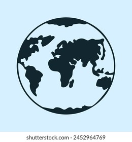 Simple Minimalistic Earth Globe, Vector Illustration, Isolated on Light Blue Background. Planet Earth Icon for Design, Web, Print