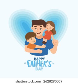 Simple and Minimalistic father's Day Design. A heartwarming illustration captures a joyful moment between a father and his two children .