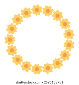 Simple minimalistic frame of yellow flowers in flat style, template, background, graphic element for decoration