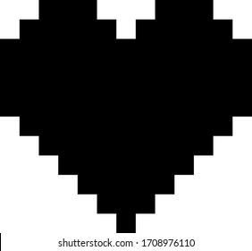 Simple minimalistic geometric pixel heart. Sticker for postcard or video game. Black and white. EPS 10.
