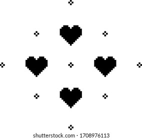 Einfaches minimalistisches geometrisches Pixelherz. Aufkleber für Postkarte oder Videospiel. Schwarz-Weiß
