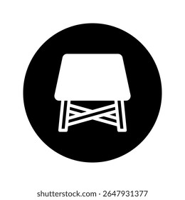 Simple minimalistic graphic art showing a stool in white, contrasted on a black round background