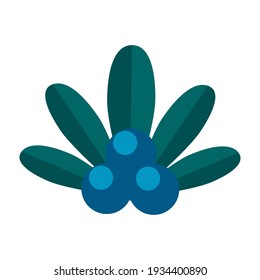Simple minimalistic green branch of blueberry with blue berries. Floral collection of elegant plants for seasonal decoration . Stylized icons of botany. Stock vector illustration in flat style