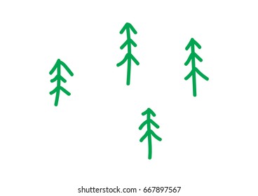 Simple minimalistic hand drawn green trees. Vector illustration. Decorative christmas tree