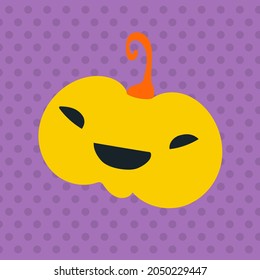 A simple minimalistic illustration for Halloween. A pumpkin with a scary face. violet background. Dot background. Funny happy face