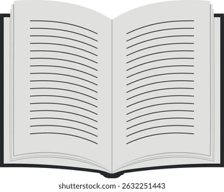 Simple minimalistic illustration of an open book or notebook with blank pages. Clean linear style, isolated on transparent background.