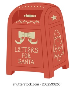 Simple ilustración minimalista con buzón de correo de Santa Claus de pie rojo para cartas al Polo Norte