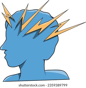A simple minimalistic illustration showing someone having electrical signals on head, Eplipsy vector drawing