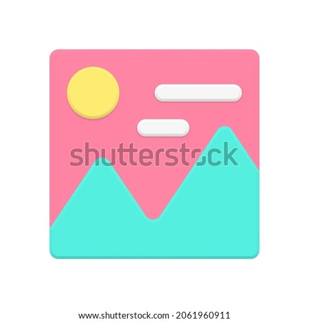 Simple minimalistic image 3d icon vector illustration. Modern gallery symbol with landscape isolated on white.