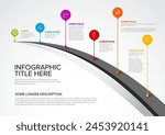 Simple minimalistic infochart infographic template with rainbow cloro droplet pointers with icons labels and short description. Multipurpose infographic template