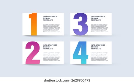 Plantilla infográfica minimalista simple con cuatro procesos. Plantilla paso a paso con números y texto.
