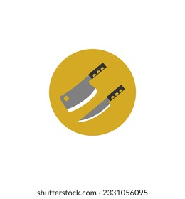 simple and minimalistic kitchen knife icon, against an orange circle background.
