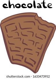 simple minimalistic label chocolate with the image of bitten milk brown chocolate, handwritten, design for packaging, cans, cafes, bakeries, restaurants, bars, menu, business concept, bite, coffee 