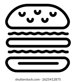 Simple and minimalistic line art burger icon illustration in black and white, perfect for fast food menu items and diner logos