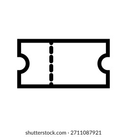 Icono de Vector de línea simple y minimalista de una entrada de evento, entrada de cine, pase de concierto o Cupón con una línea de perforación discontinua. Diseño plano para aplicaciones, Sitios web y UI UX,