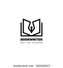 Simple minimalistic logotype of open book. Outline book store logo
