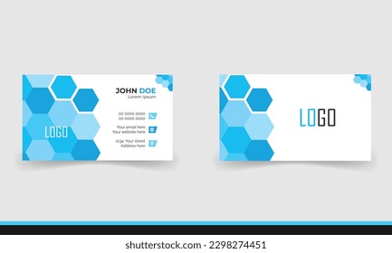 Simple minimalistic and modern business card template in blue and white color.