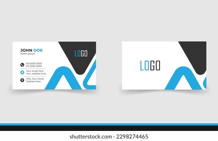 Simple minimalistic and modern business card template in blue and black color.
