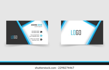 Simple minimalistic and modern business card template in blue and black color.