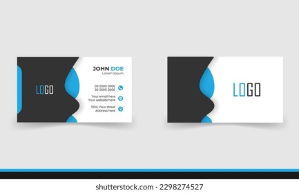Simple minimalistic and modern business card template in blue and black color.