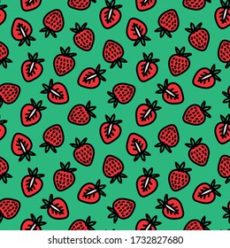 Simple minimalistic pattern with berries. Stylish modern print with strawberry. Packing, scrapbooking, postcard or background. A print for a dress or shirt. EPS 10
