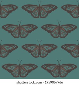 Simple minimalistic pattern with butterflies. Stylish print. Packing, wrapping paper, postcard or background. Cute fun print for dress or shirt or wallpapers.  Set EPS 10

