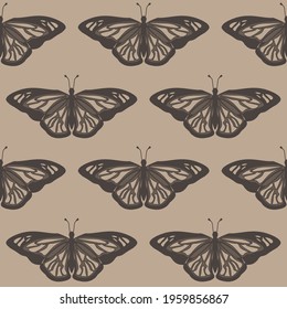 Simple minimalistic pattern with butterflies. Stylish print. Packing, wrapping paper, postcard or background. Cute fun print for dress or shirt or wallpapers.  Set EPS 10
