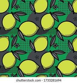 Simple minimalistic pattern with citrus fruits. Stylish modern print with lemons and flowers. Packing, scrapbooking, postcard or background. A print for a dress or shirt. EPS 10
