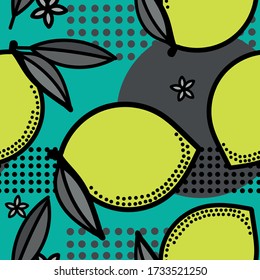 Simple minimalistic pattern with citrus fruits. Stylish modern print with lemons and flowers. Packing, scrapbooking, postcard or background. A print for a dress or shirt. EPS 10

