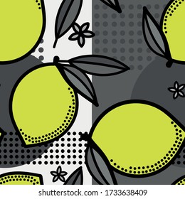 Simple minimalistic pattern with citrus fruits. Stylish modern print with lemons and flowers. Packing, scrapbooking, postcard or background. A print for a dress or shirt. EPS 10
