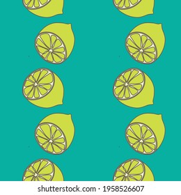 Simple minimalistic pattern with citrus fruits. Stylish modern print with lemons. Packing, scrapbooking, postcard or background. A print for a dress or shirt. Green and yellow. EPS 10
