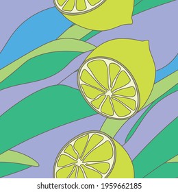 Simple minimalistic pattern with citrus fruits. Stylish modern print with lemons. Packing, scrapbooking, postcard or background. A print for a dress or shirt. Green and yellow. EPS 10

