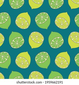 Simple minimalistic pattern with citrus fruits. Stylish modern print with lemons and lime. Packing, scrapbooking, postcard or background. A print for a dress or shirt. Green and yellow. EPS 10

