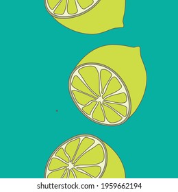 Simple minimalistic pattern with citrus fruits. Stylish modern print with lemons. Packing, scrapbooking, postcard or background. A print for a dress or shirt. Green and yellow. EPS 10
