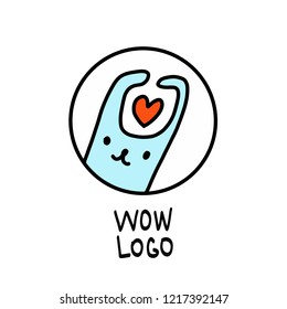Simple, minimalistic rabbit in hole logo. Cute cartoon bunny vector illustration with heart