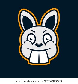 Simple, minimalistic rabbit in hole logo. Cute cartoon bunny vector illustration.
